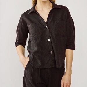 Withblack black button linen blend top